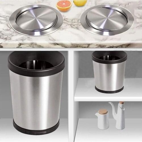 Steel Flap Flush Recessed Built-in Balance Swing Flap Lid Cover Trash Bin Garbage Can Kitchen Counter Top