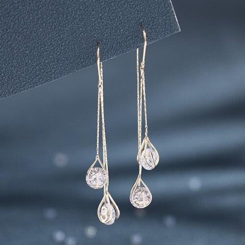 Korean High End All Life Ear Line Female Personality Fashion Water Drop Tassel Earrings Zircon Anti Loss Long Earrings