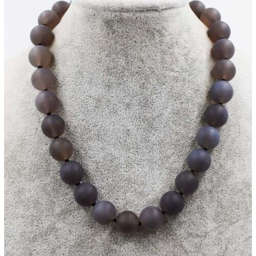 Wow! smoky stone quart 14mm blurry round necklace 18inch wholesale beads