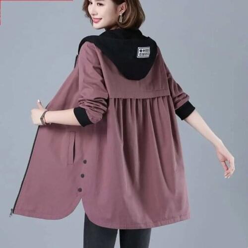 Lining Windbreaker Women Mid-length Loose Korean Plus Size 5xl Autumn 2021 New Wild Spring Trench Coat Women Jacket Hooded