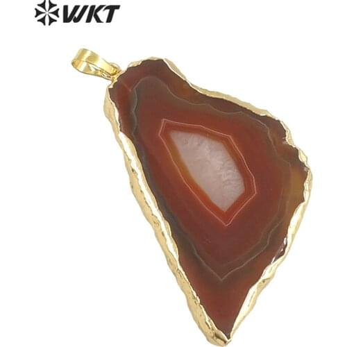 WT-P251 WKT Wholesale 10pcs/lot slice stone pendant freestyle shape necklace pendant with multi colors plated trendy style