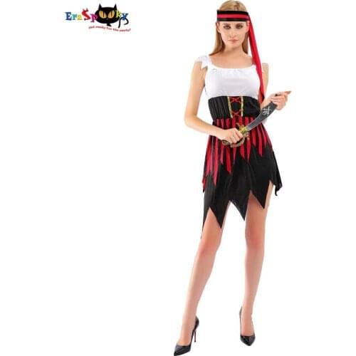 Eraspooky Simple Sexy Pirates Dress Female Halloween Costume For Women Adult Buccaneer Party Fancy Dress Headband