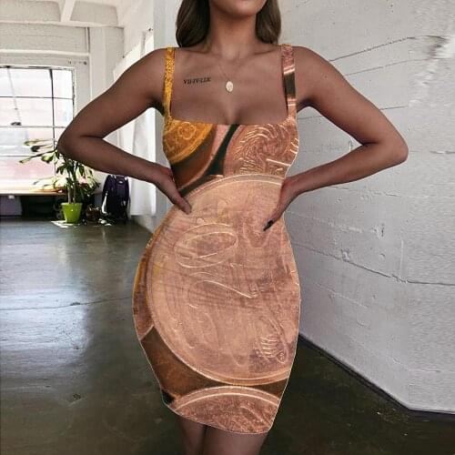 Giyu Brand Australian Dollar Dress Women Money Sundress Metal Vestido Sexy Australia Ladies Dresses Gothic Halter Sleeveless