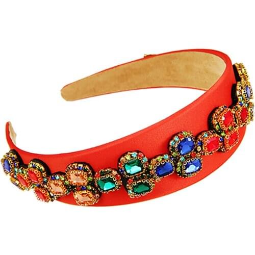 ZHINI Baroque Big Colorful Wide Headband Hairband for Women Unique Design Rhinestone Handmade Hair Accessories Fashion Jewelry