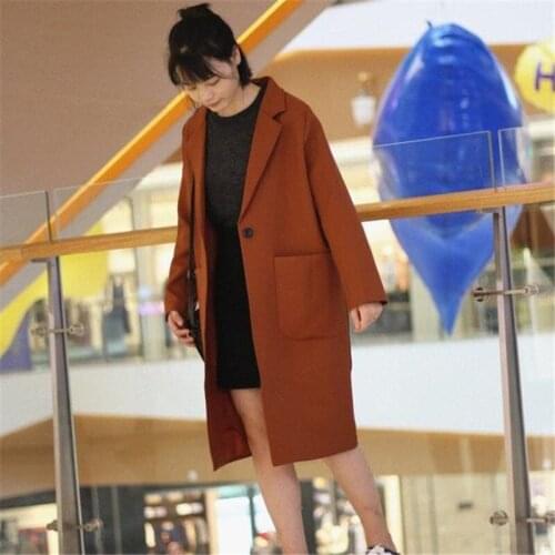 Winter Woman Jacket single button Cotton turndown collar Long Windbreaker Korean Harajuku Female Overcoat Trenchcoat HC112