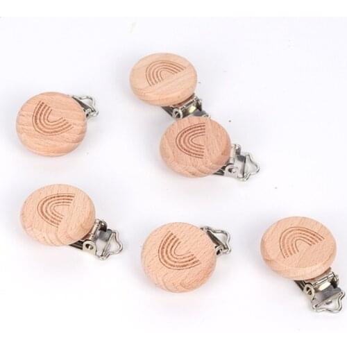 1pc Rainbow Wooden Pacifier Clip Beech Wood Baby Dummy Clips DIY Pacifier Chain P31B