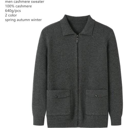 Naizaiga 100% cashmere Mens cardigan slim-fit lapel wool zipper coat pure cashmere thick cashmere coat sweater , MPSM3022