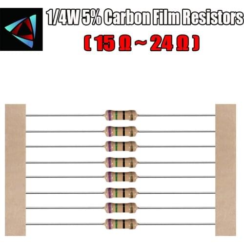 100pcs 1/4W 5% Carbon Film Resistor 15 18 20 22 24 ohm