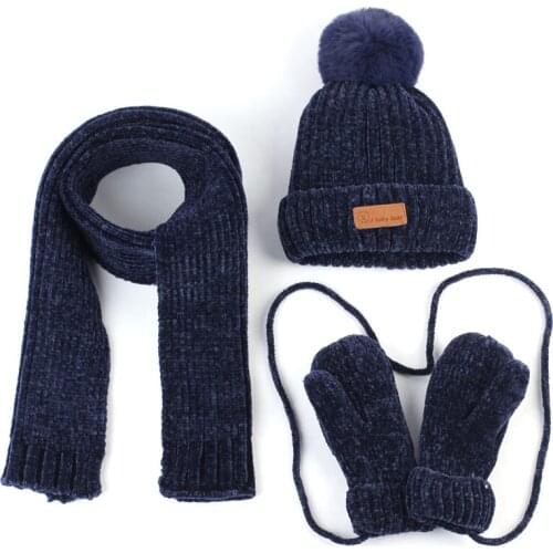 3pcs Beanie Scarf Gloves Baby Set Warm Candy Color Boys Girls Warm Accessories Kids Outdoor