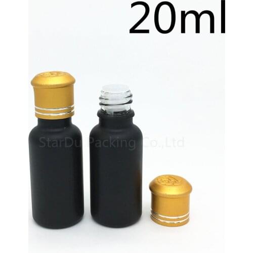 500pcs 20ML Black Frosted Glass Bottle 20ml Vials Essential Oil Bottle with gold cover Perfume bottles