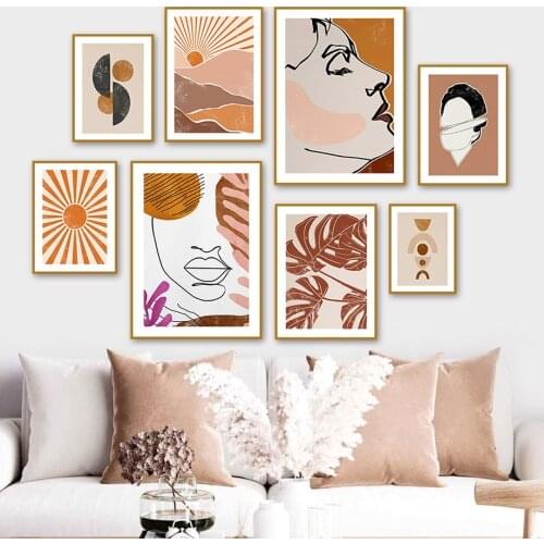 Abstract Woman Line Plant Sun Scandinavia Wall Art Canvas Painting Nordic Posters And Prints Wall Pictures For Living Room Decor