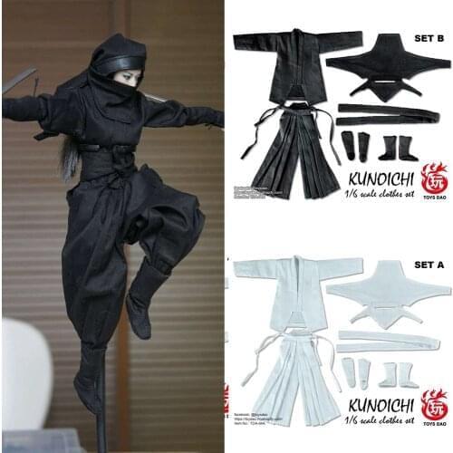 TDA-04 In Stock 1/6 Scale Female Clothes Set Accessory Samurai Ninja Suit Set Black/White Color Model for 12'' Body