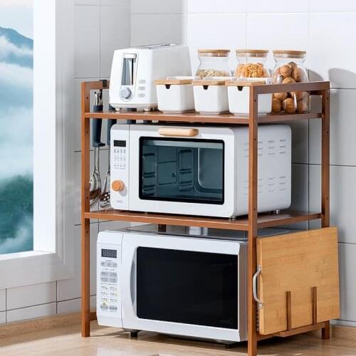 New Bamboo Microwave Shelf 2/3 Tier Height Adjustable Rack Kitchen Shelf Spice Organizer Kitchen Storage Rack Kitchenware Holder