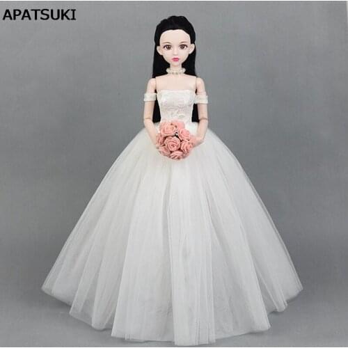 White Dress & Veil Wedding Dress for 1/4 BJD Doll Clothes Evening Gown Party Clothes for 45-50cm XINYI 1:4 Dolls Accessories