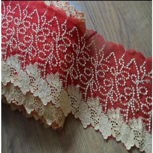 Free Shipment 15CM Red+Gold Mesh Lace Fabric Hollow DIY Headband Garter Apparel Accesorry Lace Trimming