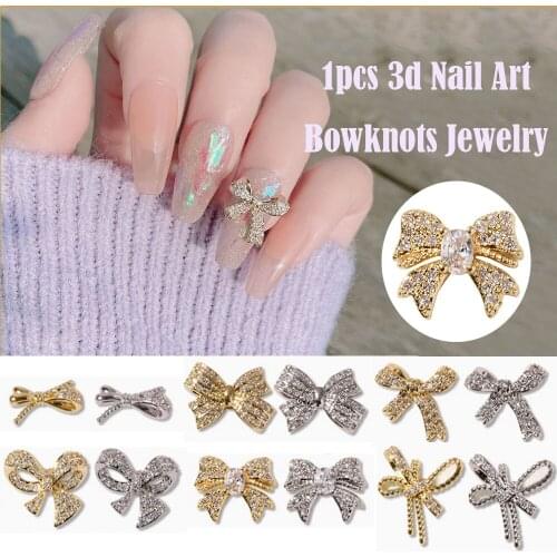 Shining Zircon Nail Rhinestones 3d Nail Art Bowknots Jewelry Alloy With Nail Tips Shining Crystal Manicure Decorations