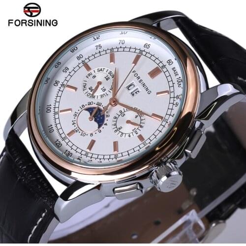 Forsining 2017 Flying Series Rose Gold Bezel Scale Dial Moon phase Design Mens Watch Top Brand Luxury Automatic Mechanical Watch