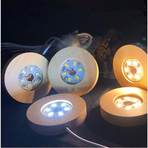 Wood Color Base White/Warm Light Rechargeable Control Wooden LED Rotating Stand Lamp Holder