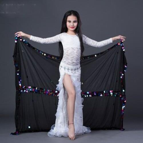 Kids/Children Belly Dance Malaya Shawl Veils hand-made sewed sequins Dancing Shawls Stage Show Props Veil Bellydance Accessory
