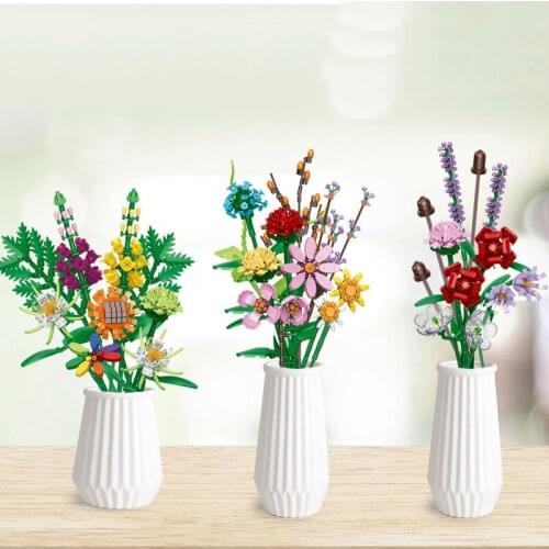 Rose Sunflower Carnation Flowers Bouquet Model Building Blocks City Romantic Home Decor DIY Friends Bricks Toy for Children Girl