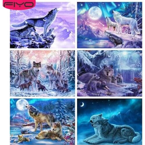 FIYO Wolf DIY 5D Diamond Painting Full Round Rhinestone Paintings Animal Diamond Embroidery Cross Stitch Mosaic Home Decor