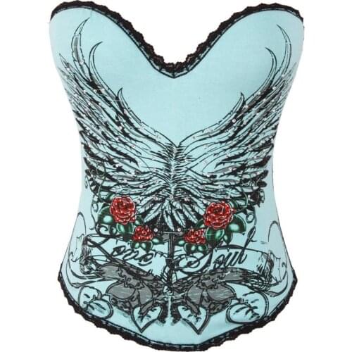 Gothique printing corsage bustier waist trainer women underwear body shapewear bodysuit strap corset and bustier chest binder