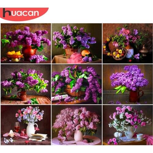 HUACAN Picture By Number Flower Kits DIY Painting By Numbers Lilac Drawing On Canvas HandPainted Decoration Art Gift