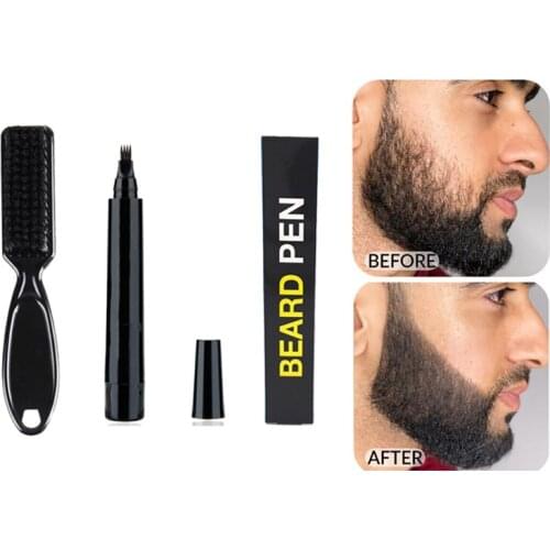 New Hot Sale Men Four Prong Beard Pen Beard Filler Pencil And Brush Beard Enhancer Waterproof Moustache Coloring Shaping Tools