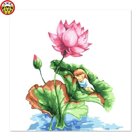 Painting by numbers art paint by number Little girl on lotus leaf Lotus Draw on canvas Digital Painting Famous paintings Abstra