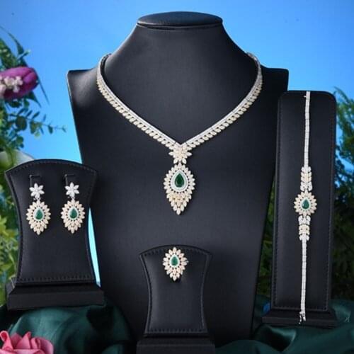 Trend Luxury Gorgeous Cute Noble Bangle Earrings Necklace Ring 4PCS Jewelry Set Charm for Women Brides Wedding Jewellery