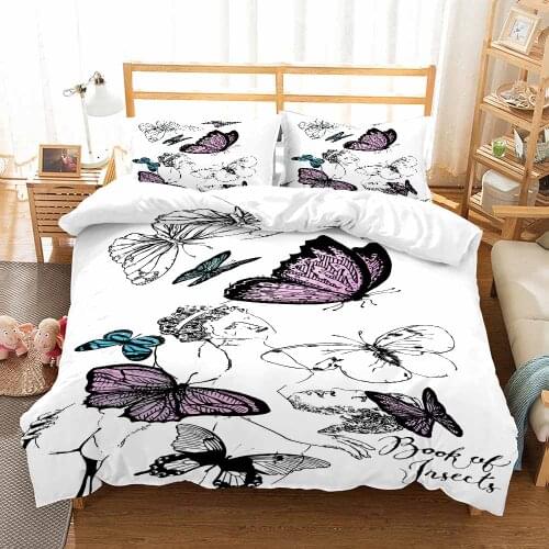 2/3 Pieces Colorful Butterfly Animals Bedding Set White Background Duvet Cover Single Queen King Bed Cover Set (No Sheets)