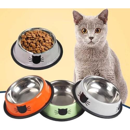 Cat feeder food stainless stee dispenser bowl with stand Prevent breakage Can store things Easy to clean Suitable pet eat drink