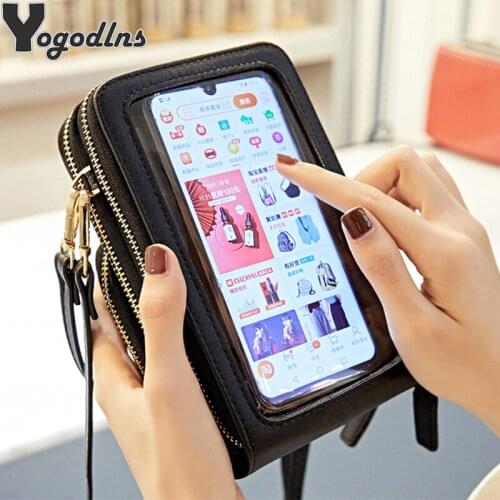 Small PU Leather Crossbody Cellphone Purse Women Touch Screen Phone Bag Wristband Credit Card Coin Wallet Mini Shoulder Handbags