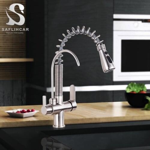 Brushed Nickel With Spring Purified Water Kitchen Sink Faucet Spray Pull Out 360 Degree Cleaning Pure Water Hot Cold Mixer Tap