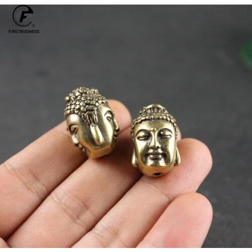 Copper Double Face Buddha Head Figure Knife Bead Keychains Pendant Brass Umbrella Rope Hangings Accessories DIY Paracord Jewelry