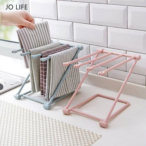 JO LIFE Kitchen Bathroom Multifunctional Towel Rack Hanger Folding Vertical Plastic Storage Rack