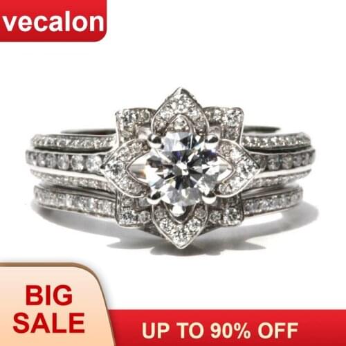 Vecalon Flower Promise ring set 925 sterling silver AAAAA Cz Engagement wedding Band rings for women men Vintage Finger Jewelry