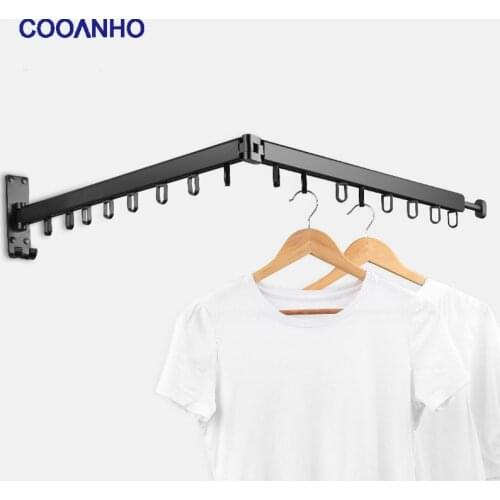 COOANHO Wall Mounted Folding Clothes Hanger, Indoor/Outdoor Adjustable Clothes Drying Rack, Storage Organiser Closet Matte Black