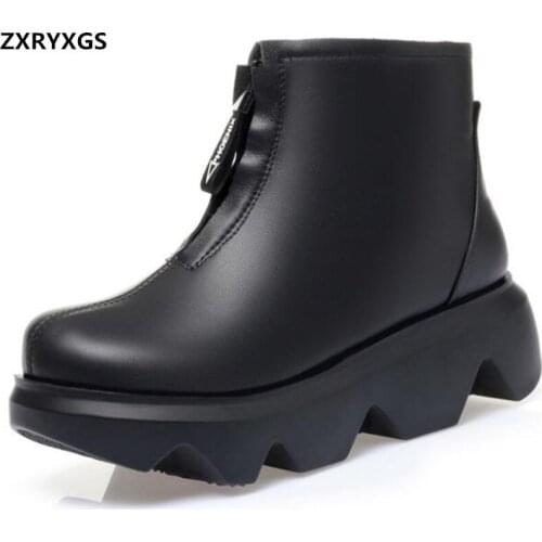 2020 New 100% Full Top Cwhide Winter Boots Ankle Boots Inisde Plush / Wool Women Boots Platform Wedge Heighten Shoes Snow Boots