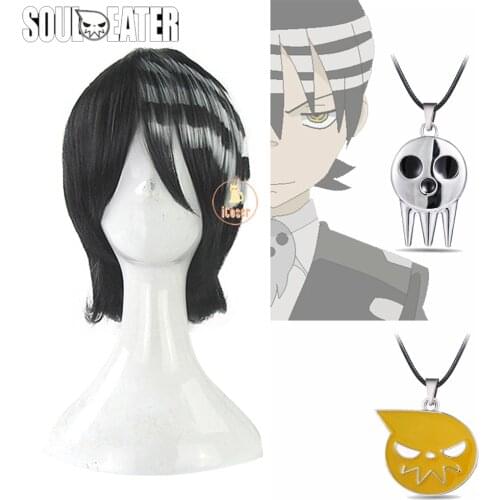 Anime Soul Eater Death the Kid Cosplay Wig Desu za Kiddo Black mix White Wig Necklace Carnival Halloween Party Wig Pendant Props