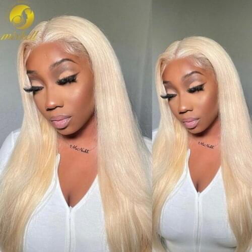 Mishell 613 13x4 Lace Front Human Hair Wigs 30 Inch Frontal Pre Plucked Glueless Transparent Honey Blonde Straight Wig