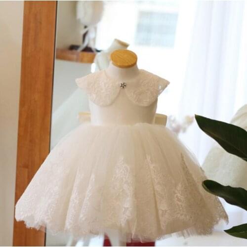Baby Girls Dress For Kids 1 Years Birthday Bow Dress Lace Embroiery Tutu Vestidos Wedding Christening Gown Toddler Girls Dresses