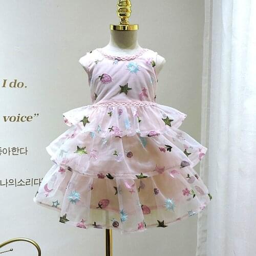 Toddler Girls Dresses Boutique Cake 2019 Summer New Childrens Wear For Girls Sweet Flower Embroidery Mesh Lace Belt Vest Dress