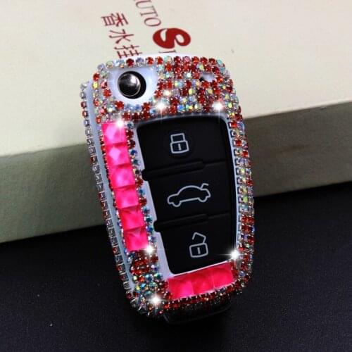 Luxury Diamond Car Key Case Bling Cover Key Shell Holder with key chain Accessories For Audi A1 A3 A4 A5 Q7 A6 C5 C6 Car-Styling