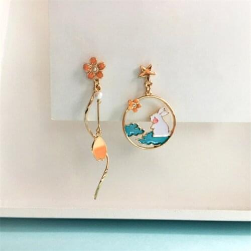 Ruanme a pair of earrings fashion female animals geometric asymmetric rabbit flower earring pendant jewelry accessories