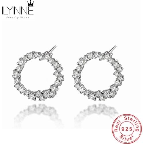 New Fashion Punk Circle Stud Earrings Women 925 Sterling Silver Rock Round Rhinestone Ear Stud Unisexual Jewelry Earring Gift