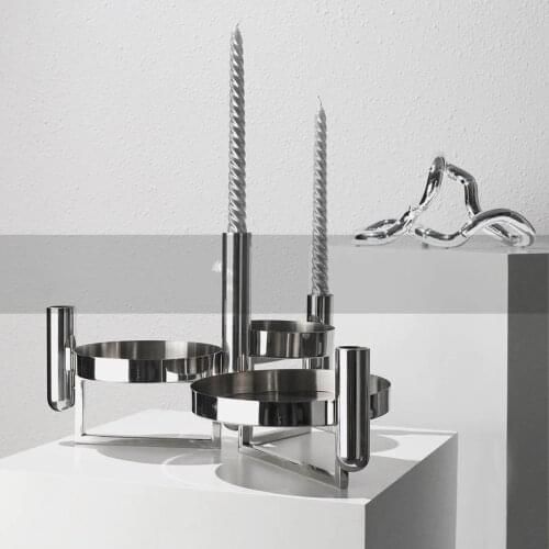 Modern Electroplating Metal Geometric Art Candlestick For Home Living Room Hotel Table Soft Decor Candy Fruit Plate Ornaments