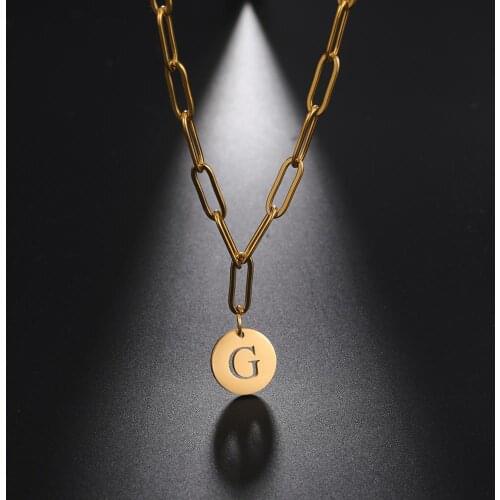 Teamer Minimalist Initial Necklace Gold Plated Paper Clip Necklaces for Women Link Chain Choker Letter Jewelry Stainless Steel