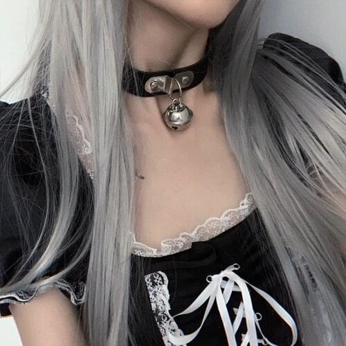 Gothic Bells Necklace Punk Rock Cosplay Harajuku Fashion Sexy Leather Heart Round Spike Collar Choker Necklace Body Accessories