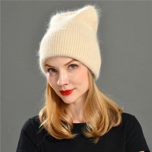 Knitted Hat Beanies Women Winter Knit Ear Cap Warmer Thick Soft Ski Lady Bonnet Skullies Beanies Knitted Rib Hats